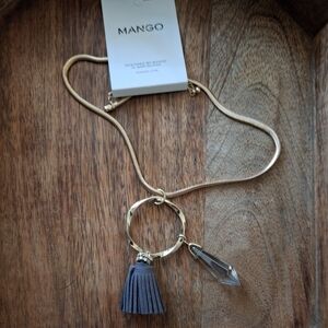 New Mango Gold Chain with Tassel and Crystal Pendant Necklace.